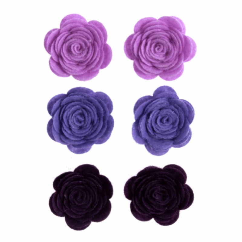 Pack of 6 Stick on Open Roses – Shades of Purple approx 2cm