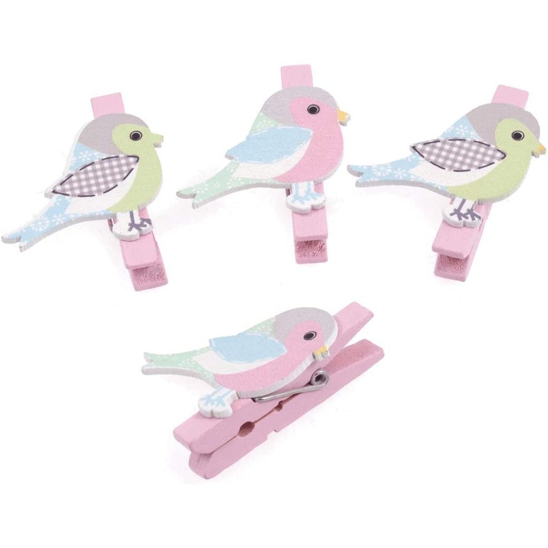 Wooden Birds with Pegs: Pack of 4, 4.5cm long, 3.5cm wide