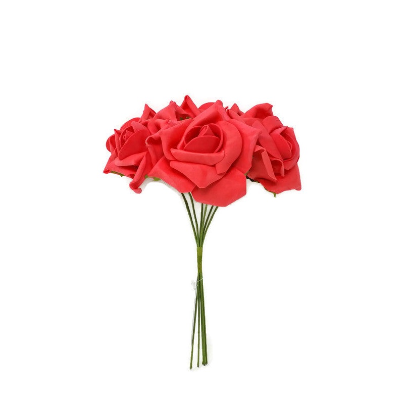 6 Head Foam Rose Bunch – Coral