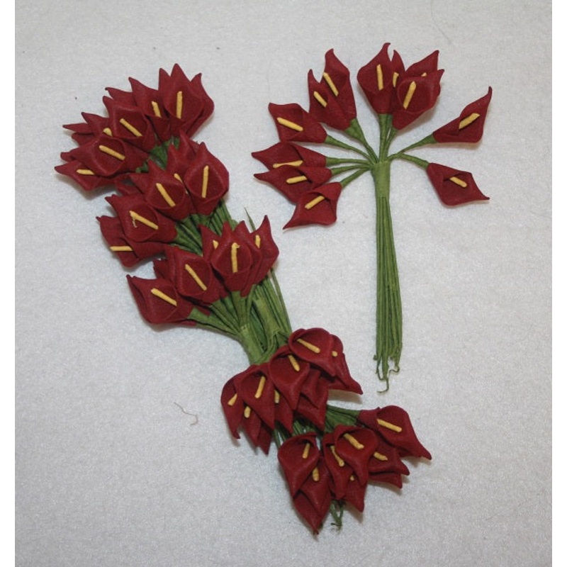 bag of 6 *burgundy*miniature foam calla lilies flowers 12 stems