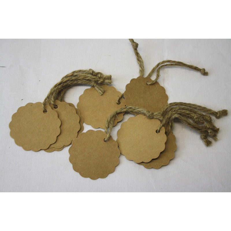 12 Scalloped Circle Kraft Paper Tags