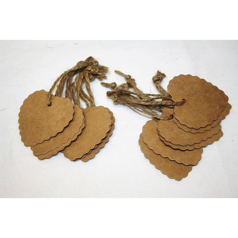 12 Scalloped Heart Kraft Paper Tags