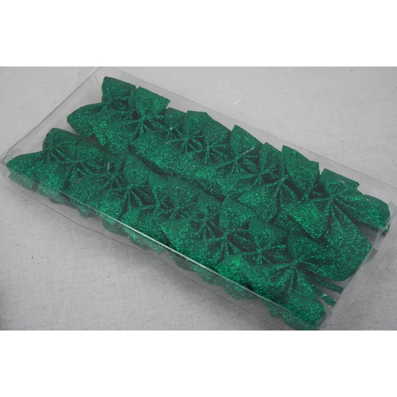 24 Mini Glitter Bows Green