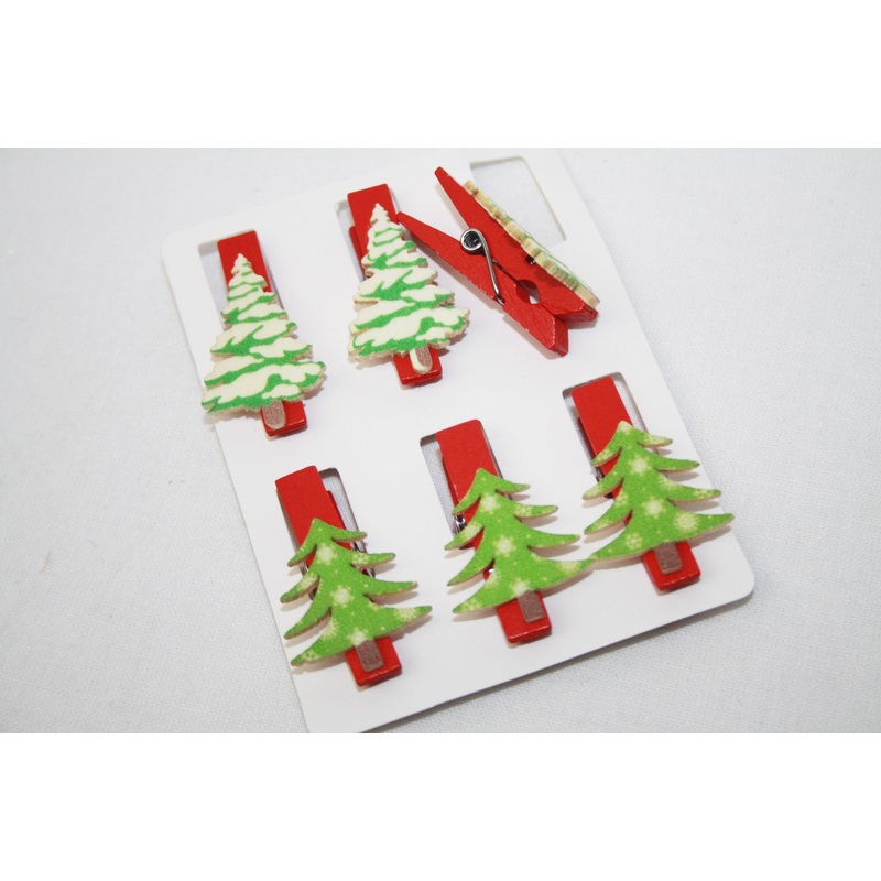 Christmas Mini Pegs – Assorted Tree Design Pegs x 6