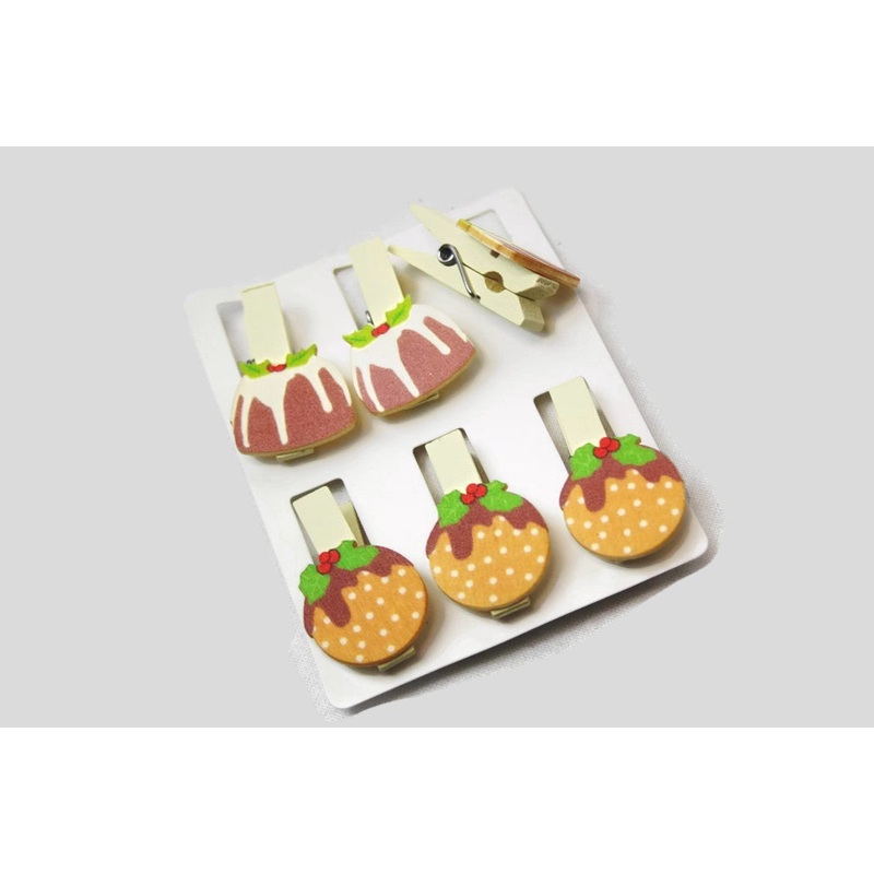 Christmas Pudding Mini Pegs – Assorted Design x 6
