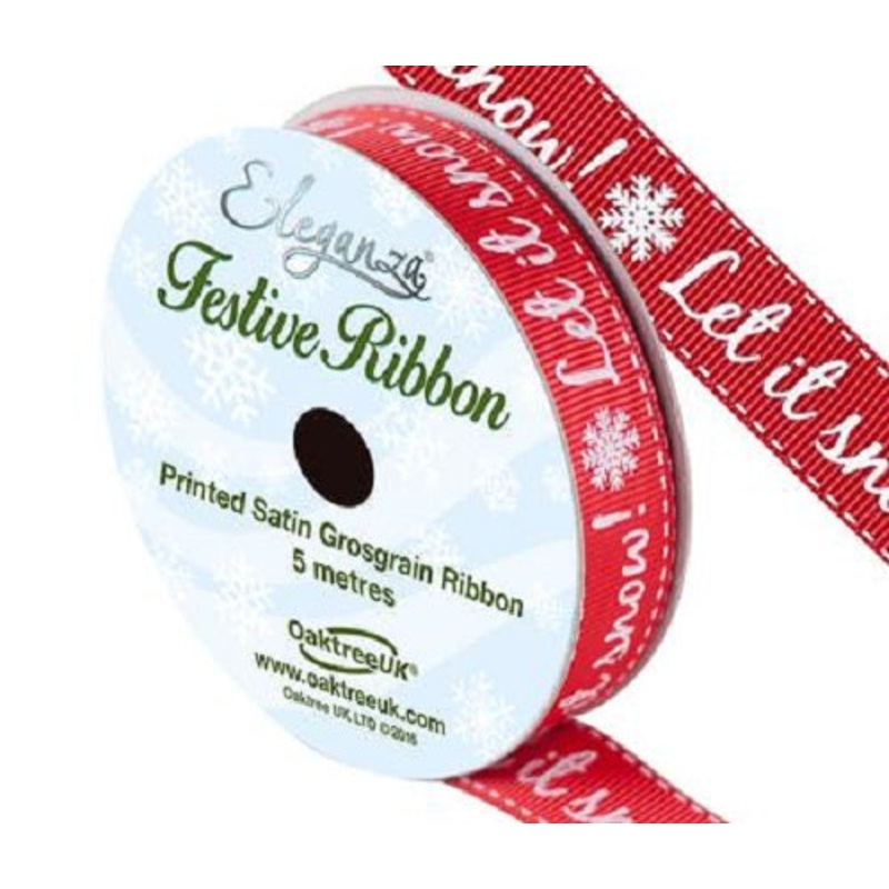 Red Grosgrain Festive Ribbon 15 mm x 5 m  – Let It Snow