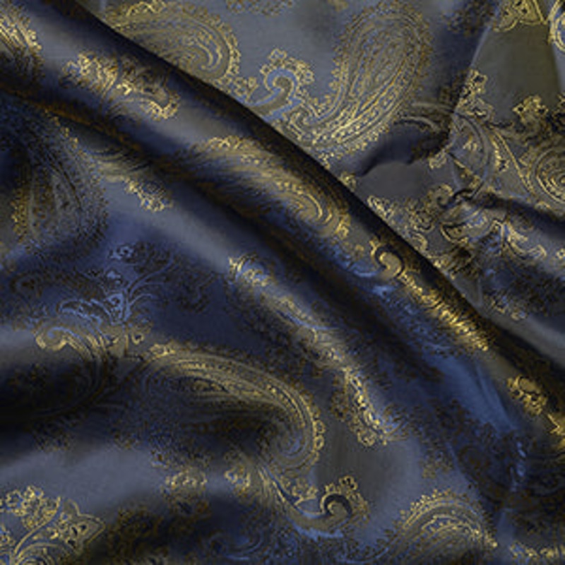 1 metre Paisley Jacquard Lining – Gold on Navy