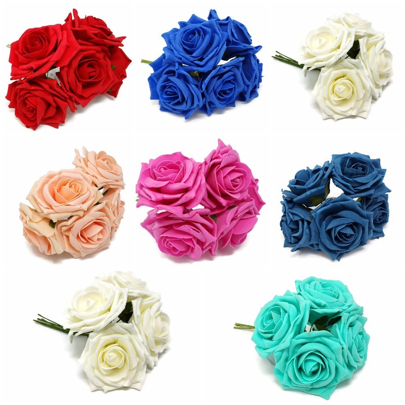 Colourfast Foam Rose Bunch – 5 Head x 9cm – Choice of Colour