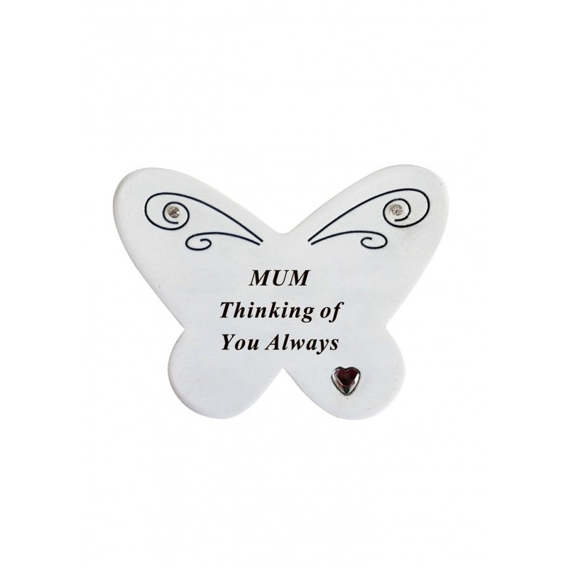 Diamante Butterfly Memorial Resin Stone – Mum