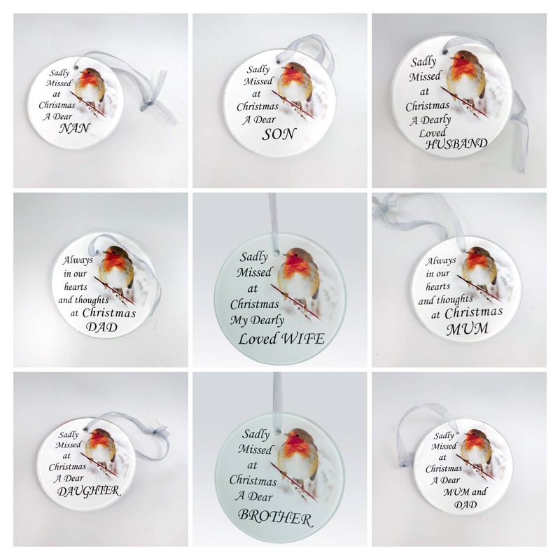 Robin Christmas Tree Hanging Glass Memorial Ornament – Choice of Relative
