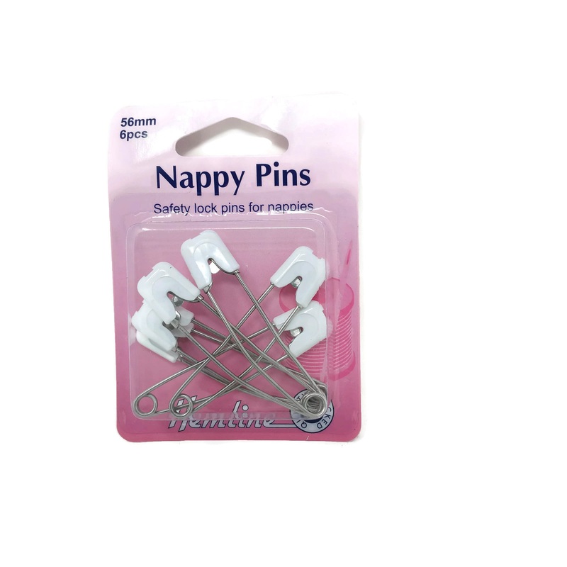 White Nappy Safety Pins x 56mm – 6pcs
