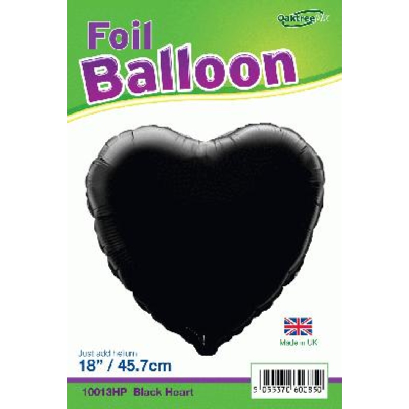 18 Black heart Foil Helium Balloon