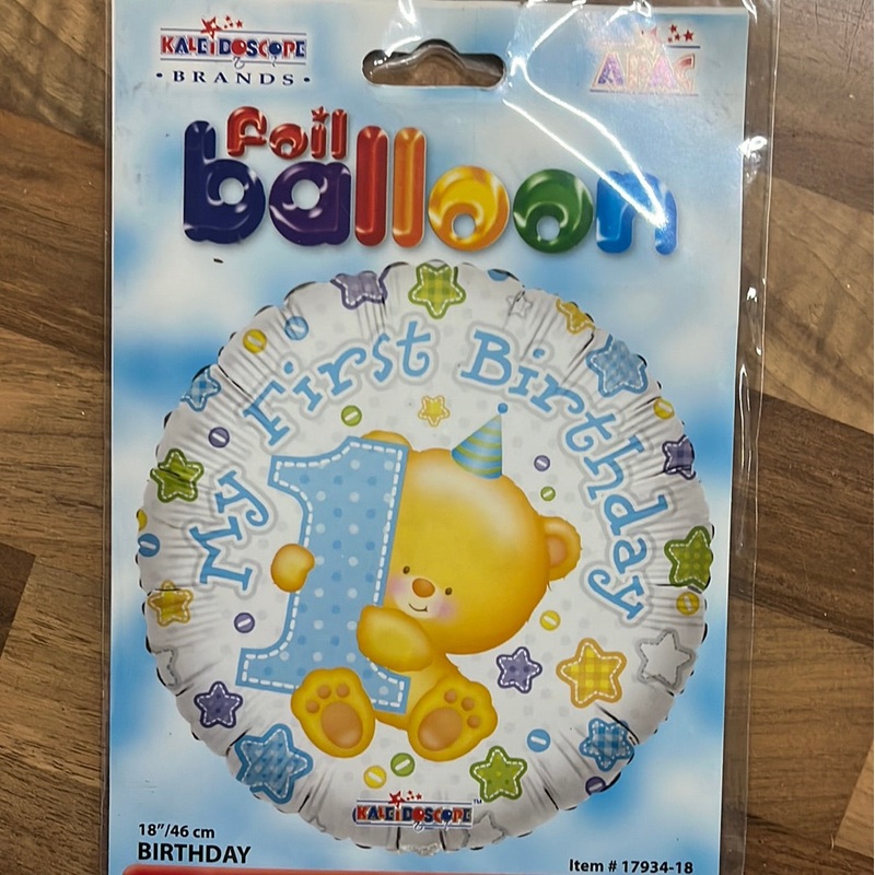 18 Foil Balloon 1st Birthday – Blue Teddy