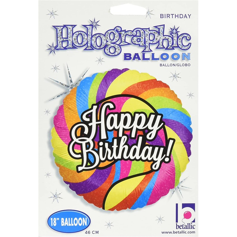 18 Foil Balloon – Happy Birthday – Swirly Colours
