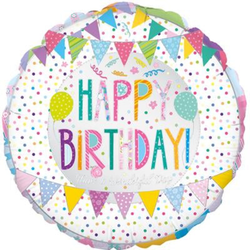 18 Foil Balloon Happy Birthday with Bunting Print