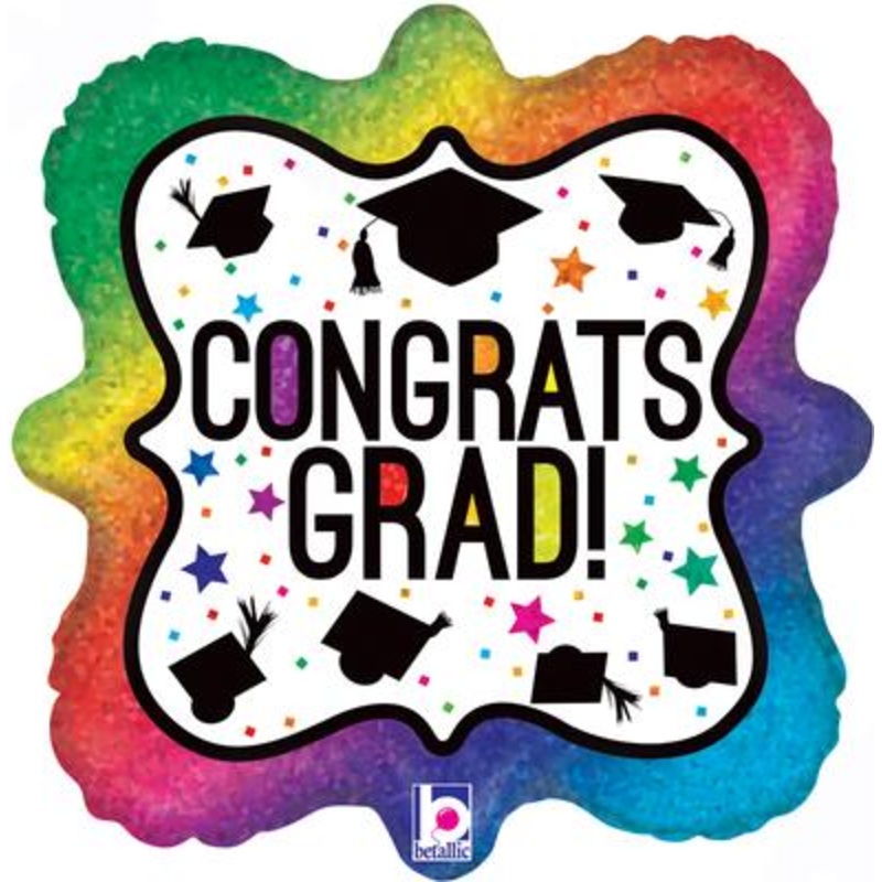 Congrats Grad 18 Foil Graduation Balloon – Colourful with lots of Hats