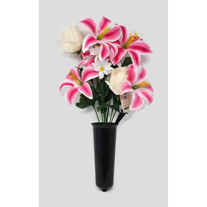 Everlasting Blooms – Grave Spike with Flowers – Lily Rose & Daisy 62-00006