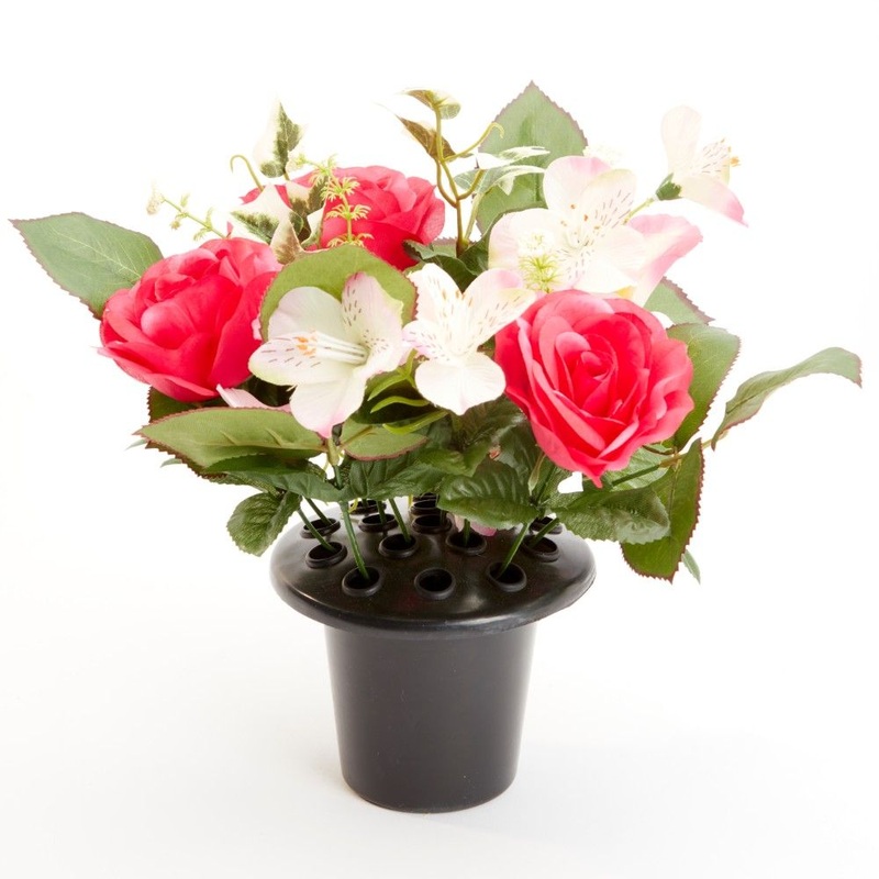 Everlasting Blooms Grave Vase Container with Flowers – Mixed Rose 62-00010