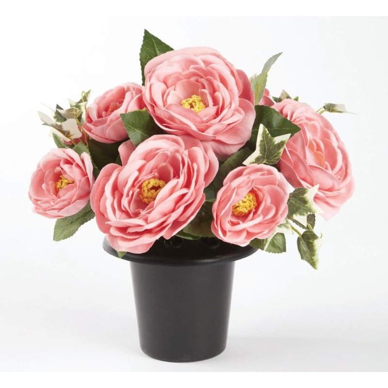 Everlasting Blooms Grave Vase Container with Flowers – Pink Ranunculus & Ivy