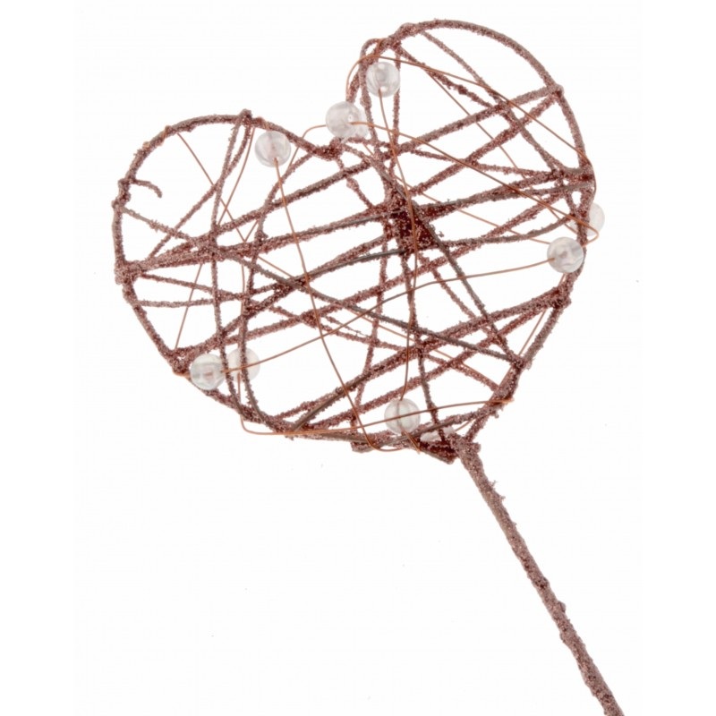 Glittered Heart Beaded Flower Girl Wand –  Rose Gold HW3008R