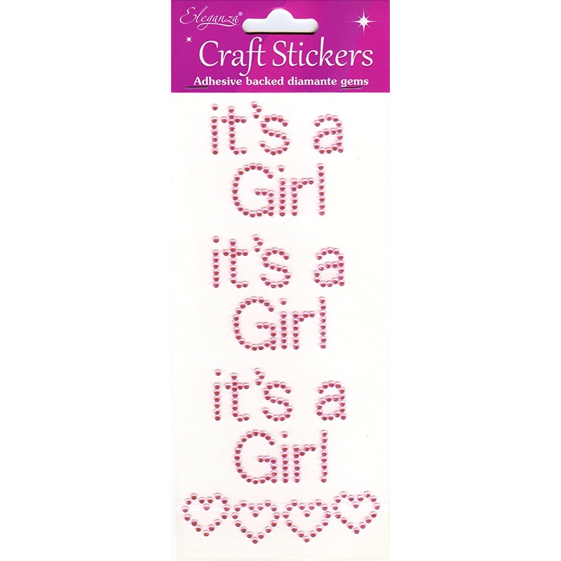 It’s a Girl Craft Stickers Pink Diamante 20mm