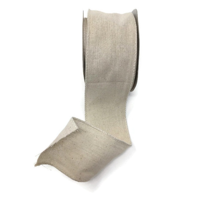 Natural Linen Wired Edge Ribbon 70mm x 10m