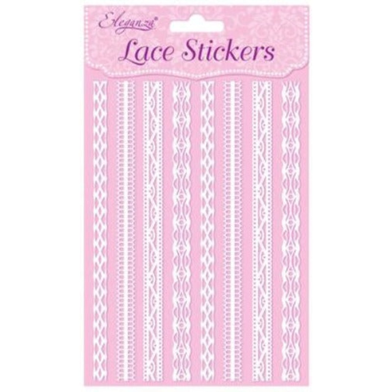 Patterned Lace Strip Stickers – 8 Strips – White Pattern D