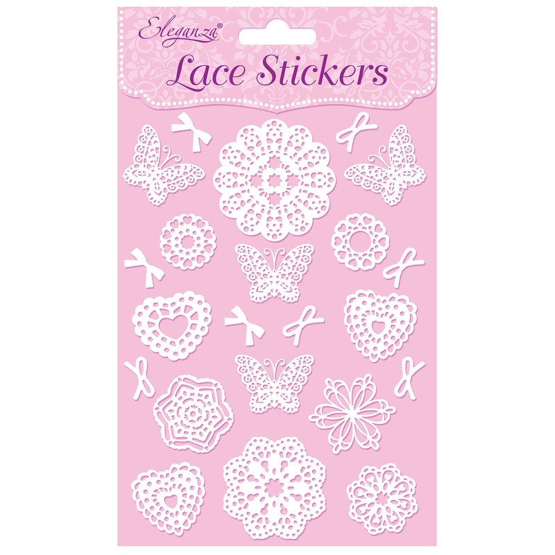 White Lace Effect Craft Stickers Mixed Size 1cm-3.5cm