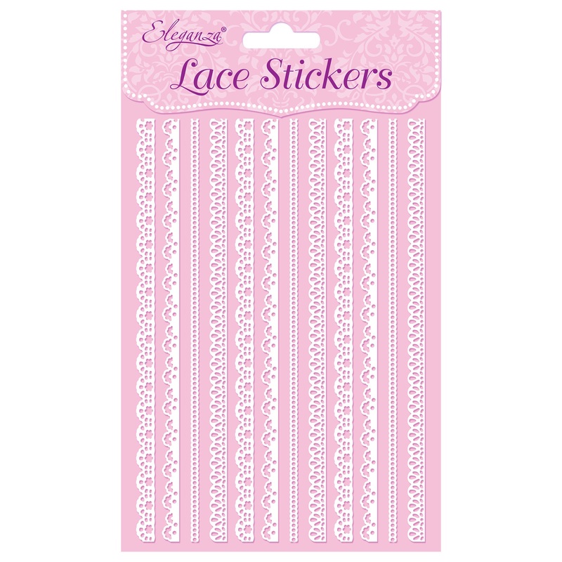 White Patterned Lace Strip Craft Stickers – 12 Strips – White No 01