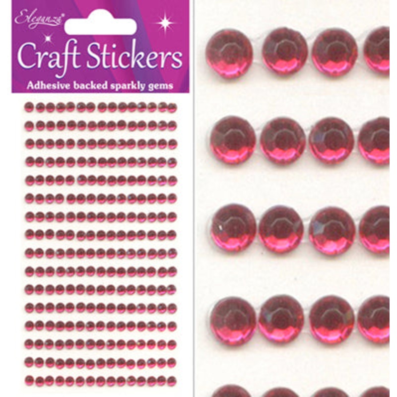 3mm Hot Pink \ Cerise Diamante Craft Stickers 418pcs