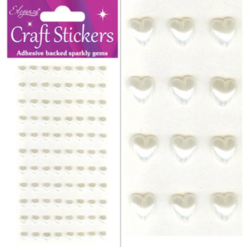 6mm Ivory Pearl Hearts Craft Stickers 88pcs