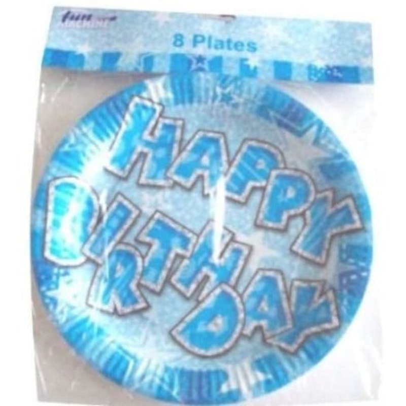 8 Paper Plates – Blue Happy Birthday