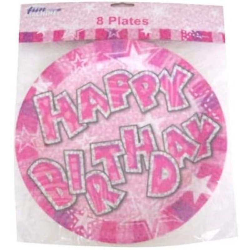 8 Plates – Pink – Happy Birthday