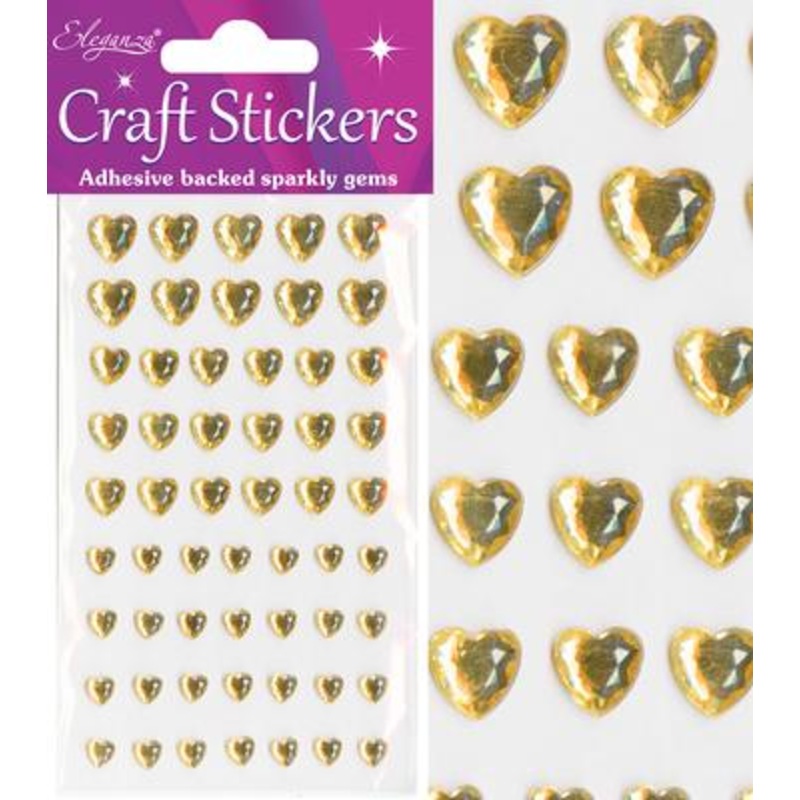 Mixed Size Diamante Gold Heart Craft Stickers
