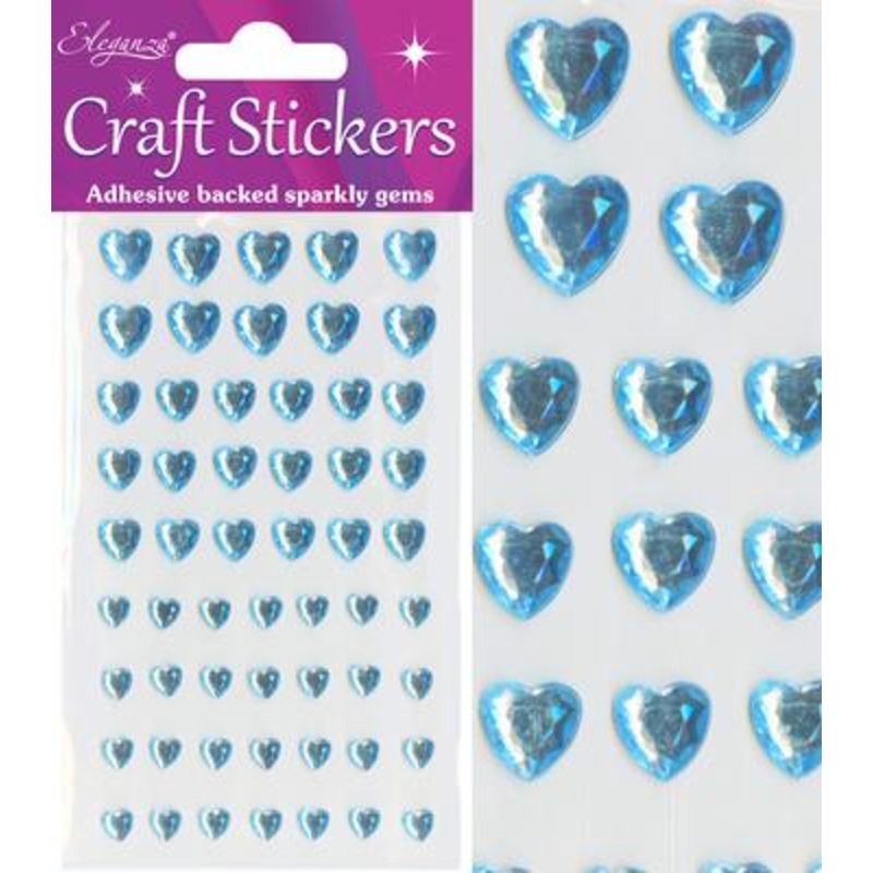 Mixed Size Diamante Pearl Blue Heart Craft Stickers