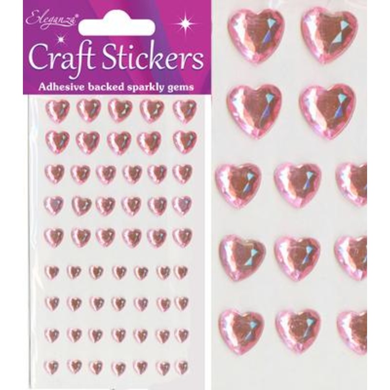 Mixed Size Diamante Pearl Pink Heart Craft Stickers