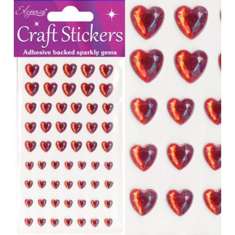 Mixed Size Red Diamante Heart Craft Stickers