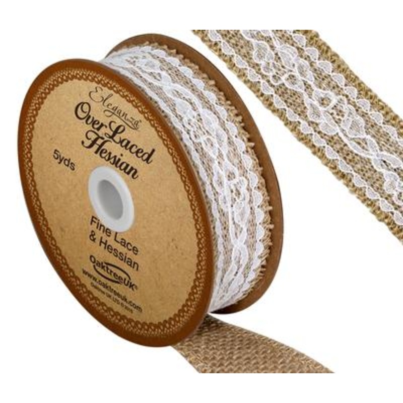 Overlaced Hessian 26mm x 4.47m (5yds) White Lace Ribbon