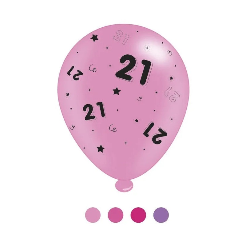 Pack of 8 – Age 21 Pink Mix Birthday Latex Balloons ,10 size