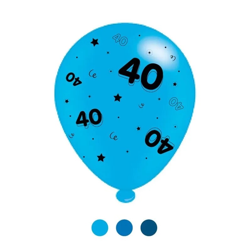Pack of 8 – Age 40 Blue Mix Birthday Latex Balloons ,10 size
