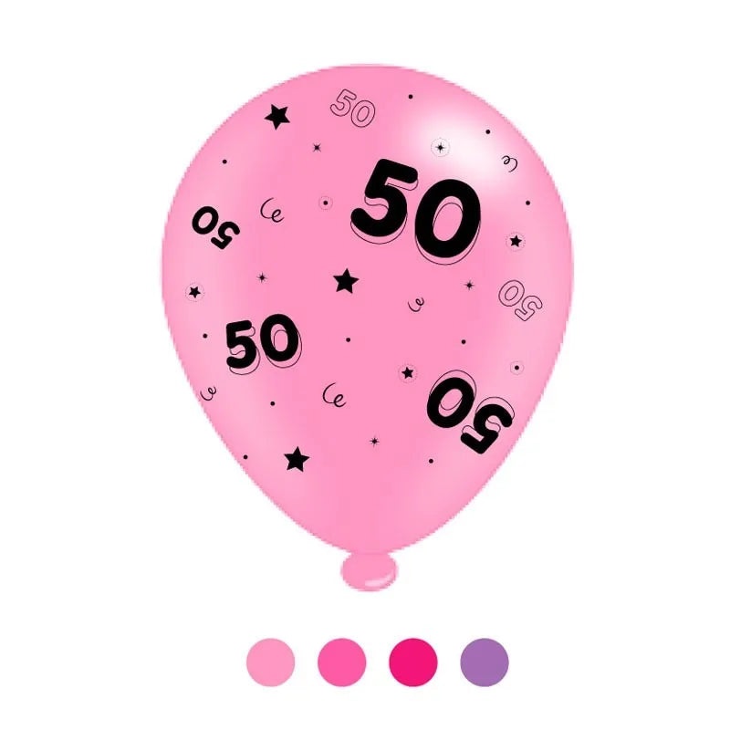 Pack of 8 – Age 50 Pink + Lilac Mix Birthday Latex Balloons ,10 size