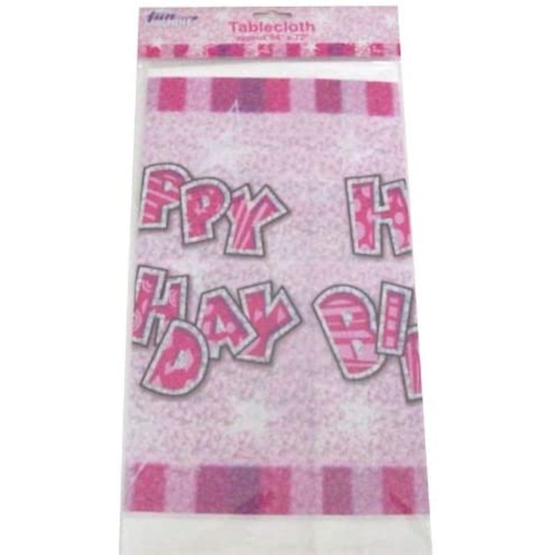 Pink Party Tableware Happy Birthday Plastic Tablecover