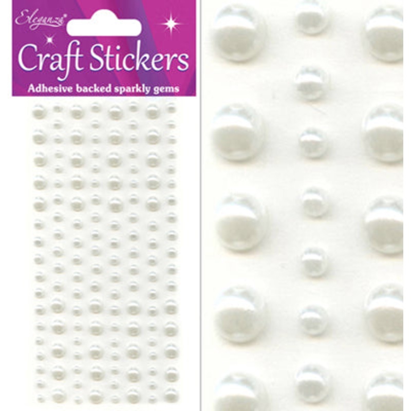 Self Adhesive Craft Stickers 3mm-6mm x 136pcs Pearls Ivory