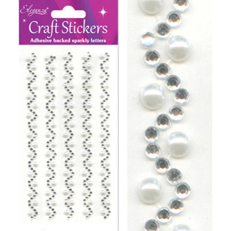 Self Adhesive Craft Stickers Diamante/Pearl Wave x 5 strips
