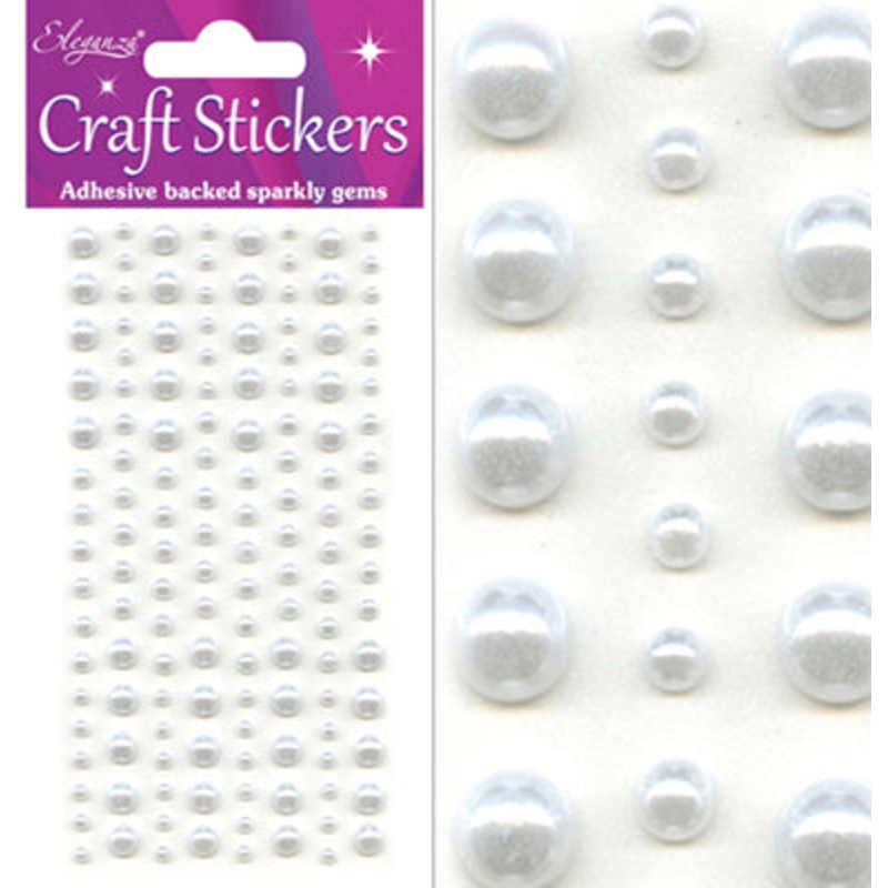 White Self Adhesive Craft Stickers 3mm-6mm x 136pcs Pearls