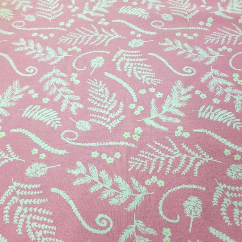 100% Cotton Leaf Print Fabric x 112cm / 45 – Pink T110