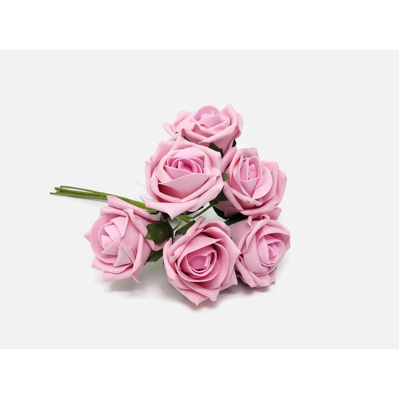6 Head Foam Rose Bunch – Antique Pink