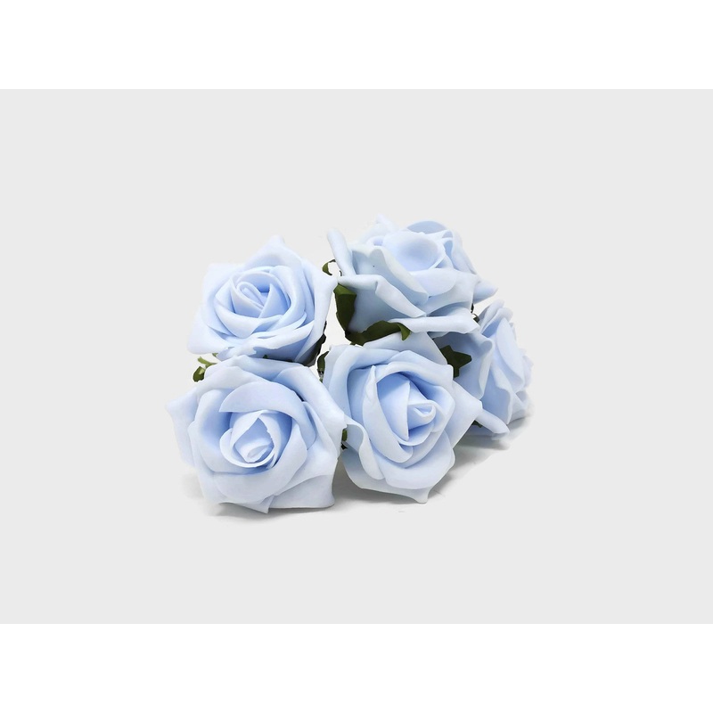 6 Head Foam Rose Bunch – Baby Blue