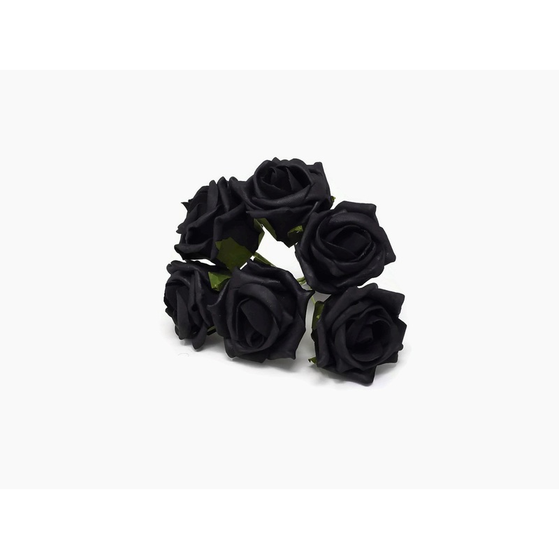 6 Head Foam Rose Bunch – Black