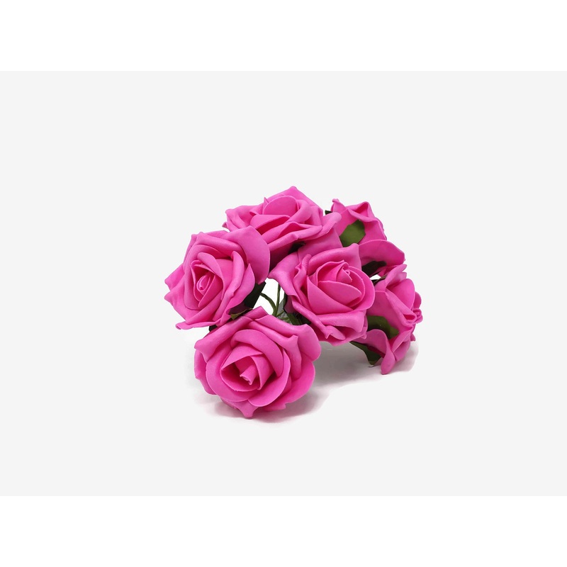 6 Head Foam Rose Bunch – Dark Pink